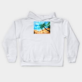 Sandy Beach and Palm Trees Kids Hoodie